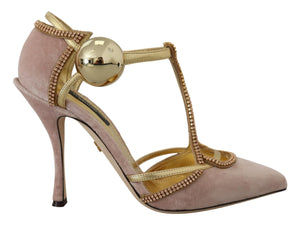 Rosa Kristall T-Riemen Heels Pumps Schuhe