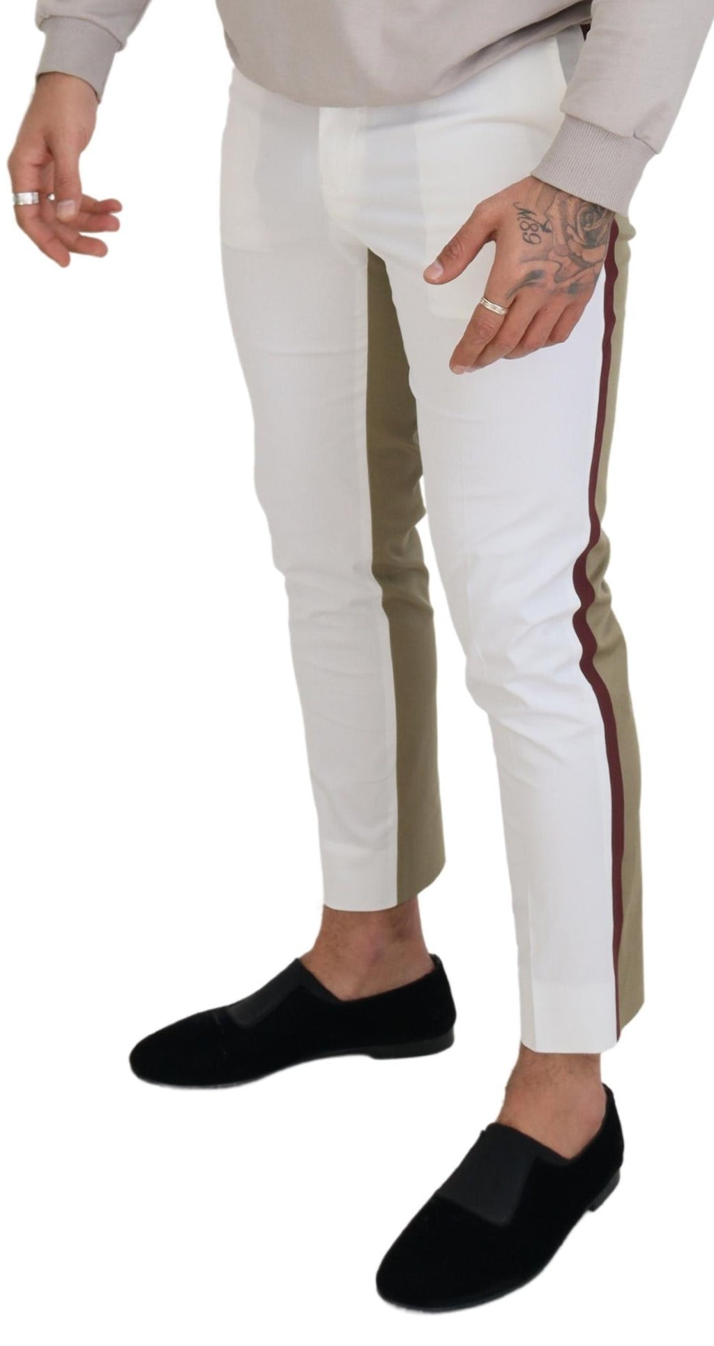 Weißbraune Slim Fit Chinohose