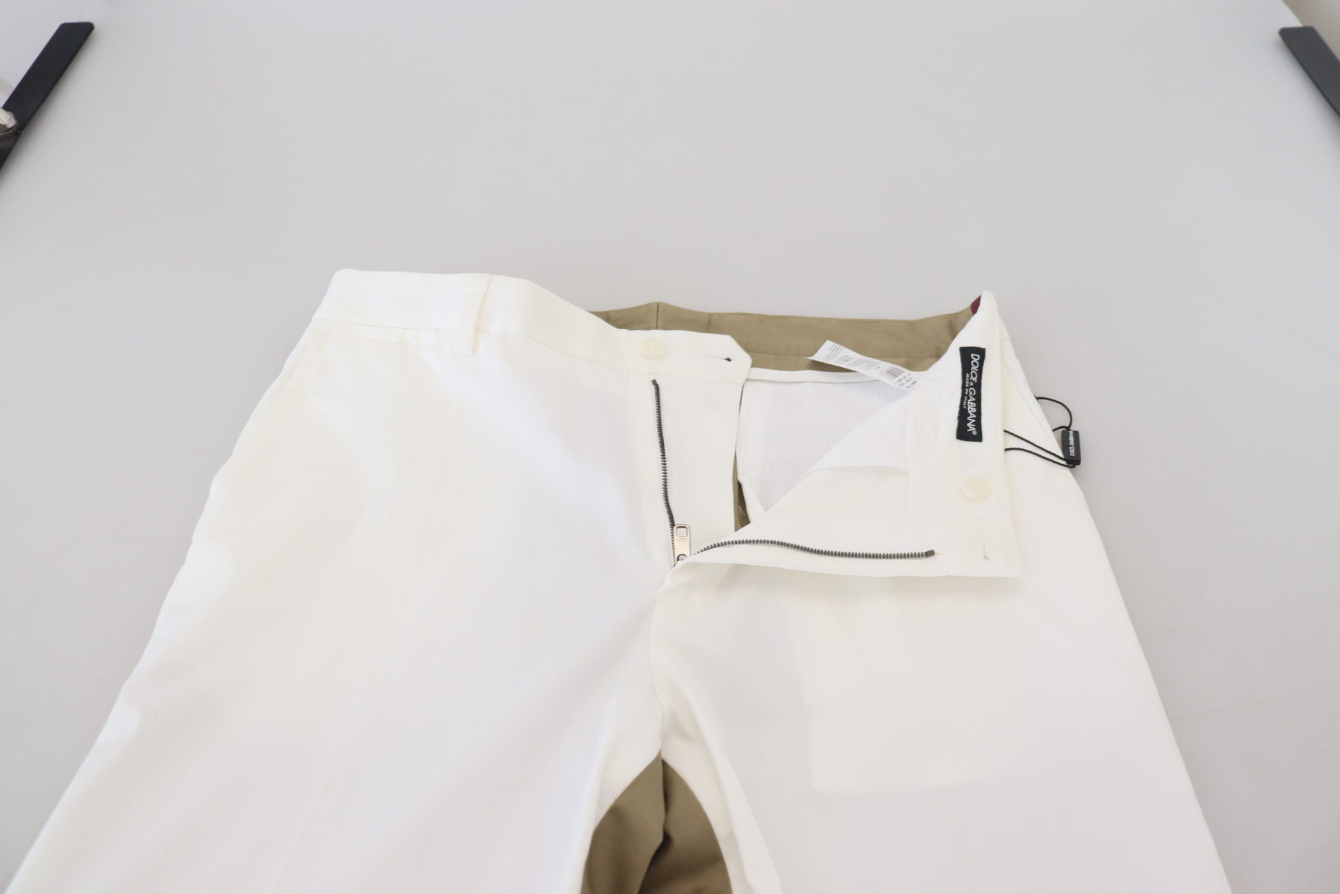 Weißbraune Slim Fit Chinohose
