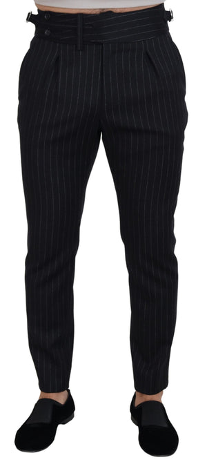 Schwarze Chinohose aus Wolle mit Streifen