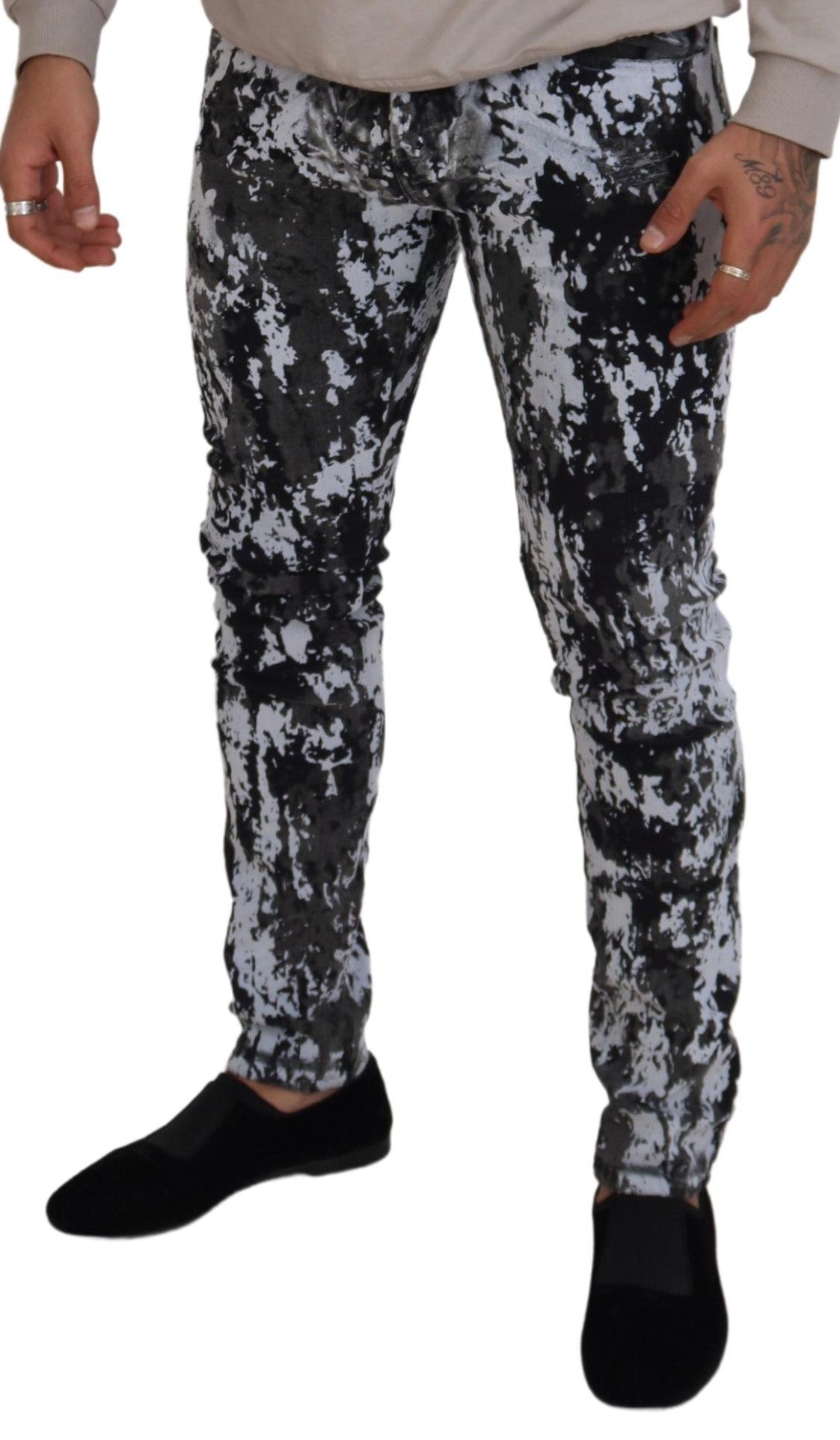 Mehrfarbige Skinny-Jeans aus Baumwolle mit Batikmuster