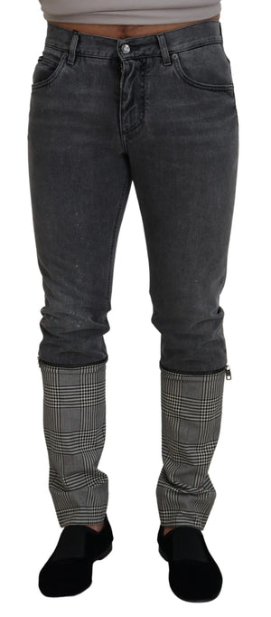 Graue Herren-Jeans aus Baumwolle mit kariertem Bein