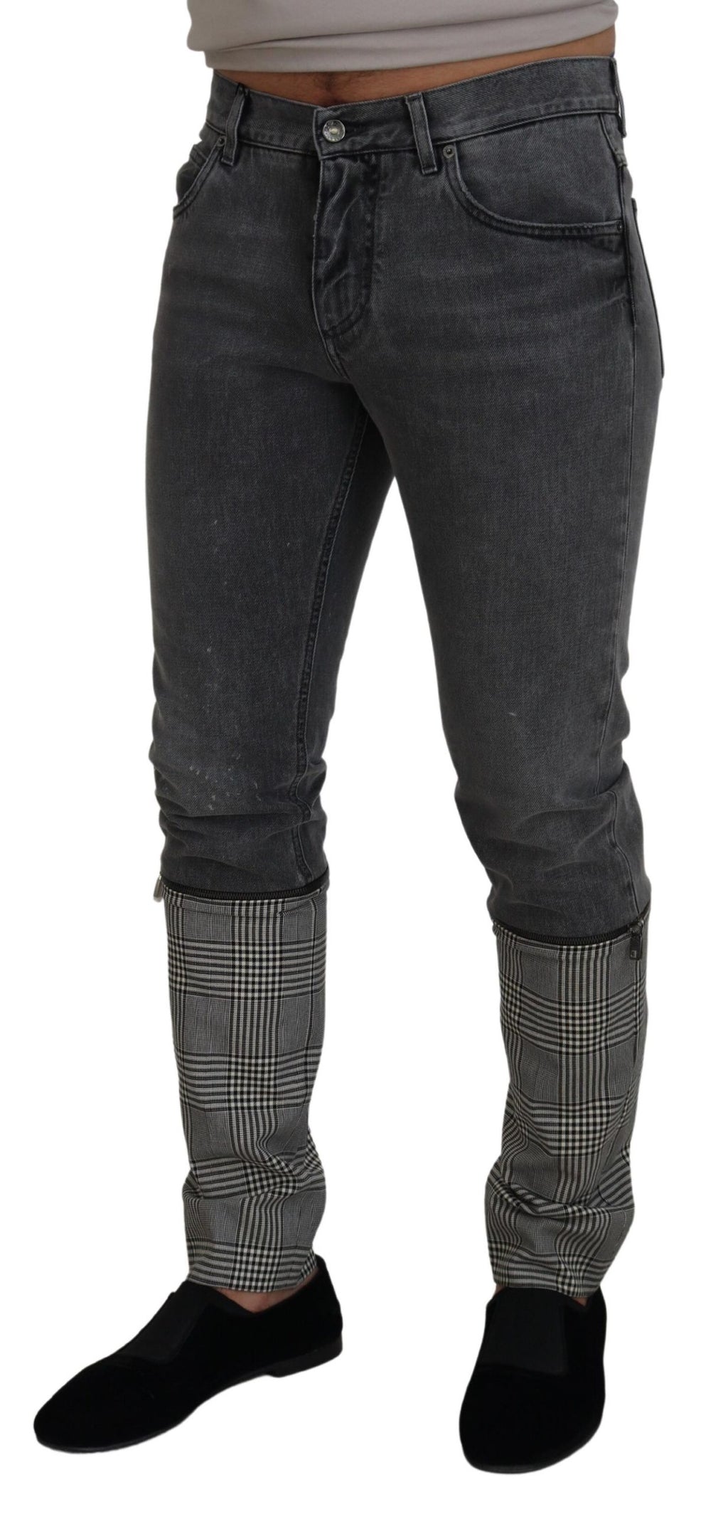 Graue Herren-Jeans aus Baumwolle mit kariertem Bein