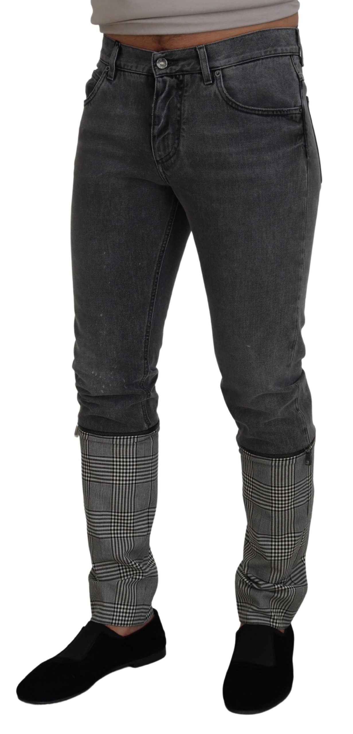 Graue Herren-Jeans aus Baumwolle mit kariertem Bein