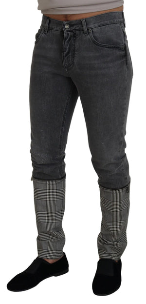 Graue Herren-Jeans aus Baumwolle mit kariertem Bein