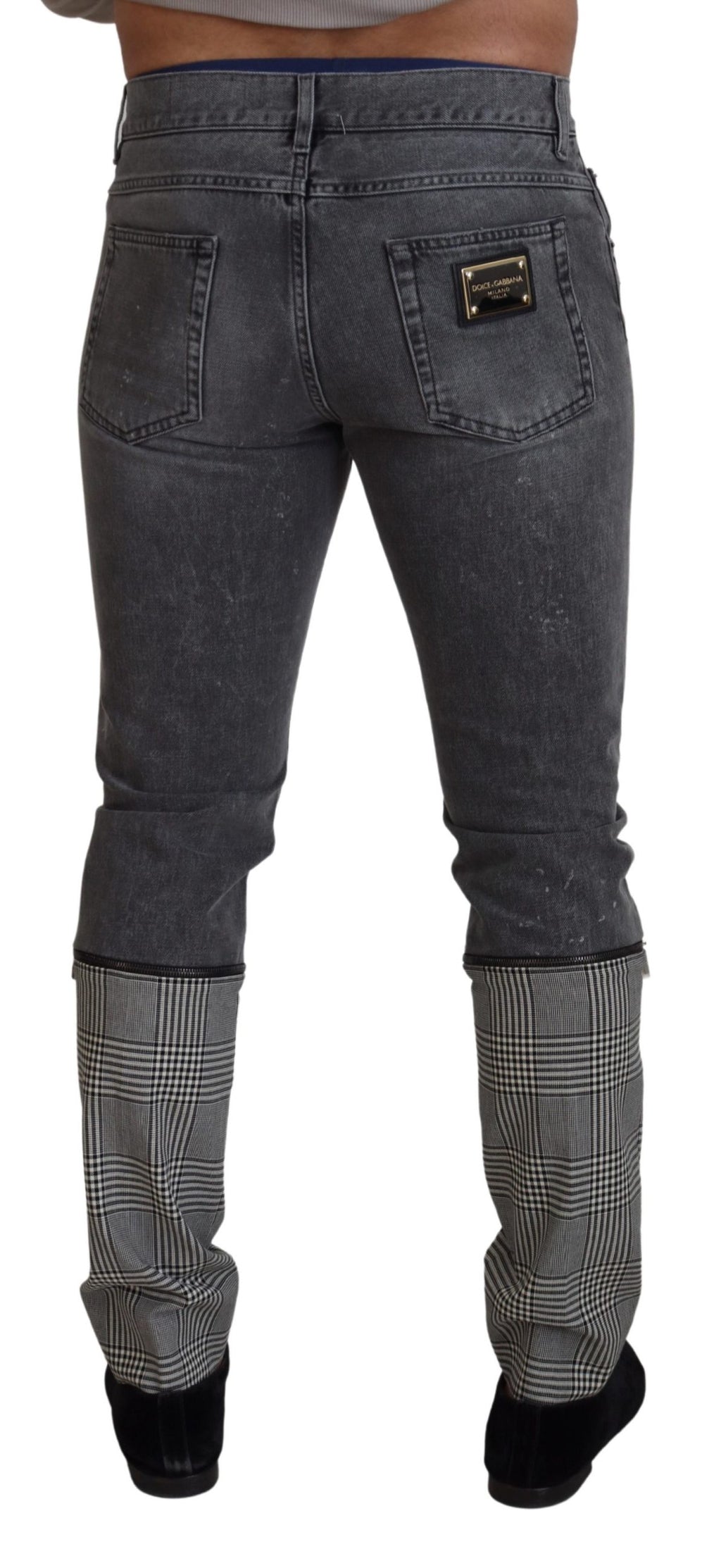 Graue Herren-Jeans aus Baumwolle mit kariertem Bein