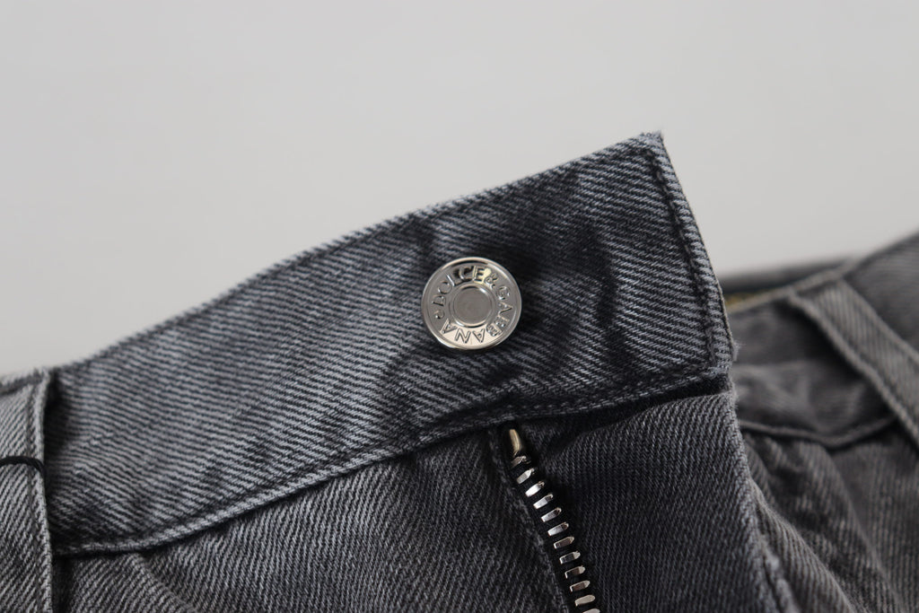 Graue Herren-Jeans aus Baumwolle mit kariertem Bein
