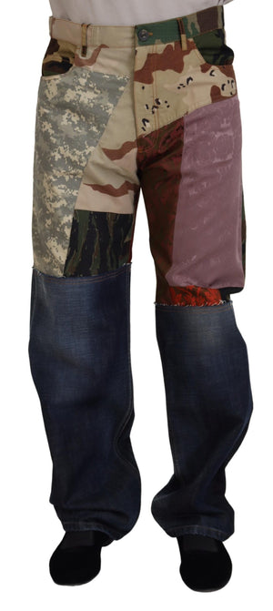 Mehrfarbige Herren-Jeans aus Seiden-Patchwork
