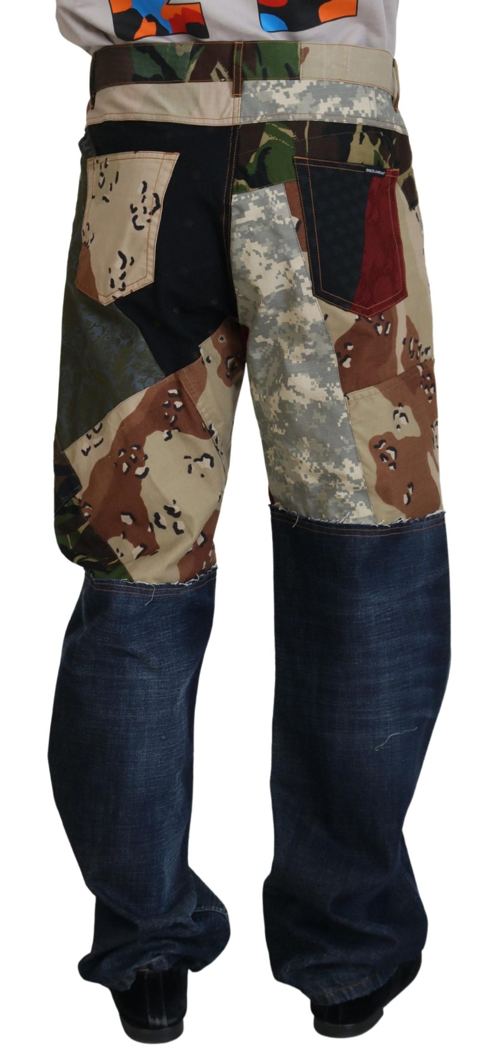 Mehrfarbige Herren-Jeans aus Seiden-Patchwork