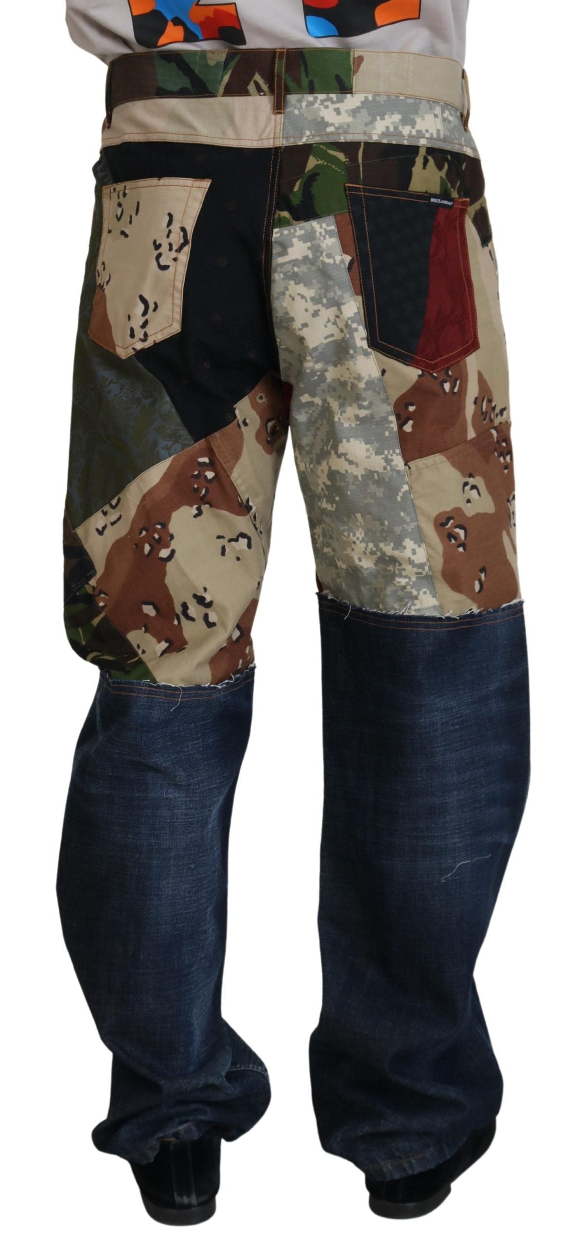 Mehrfarbige Herren-Jeans aus Seiden-Patchwork