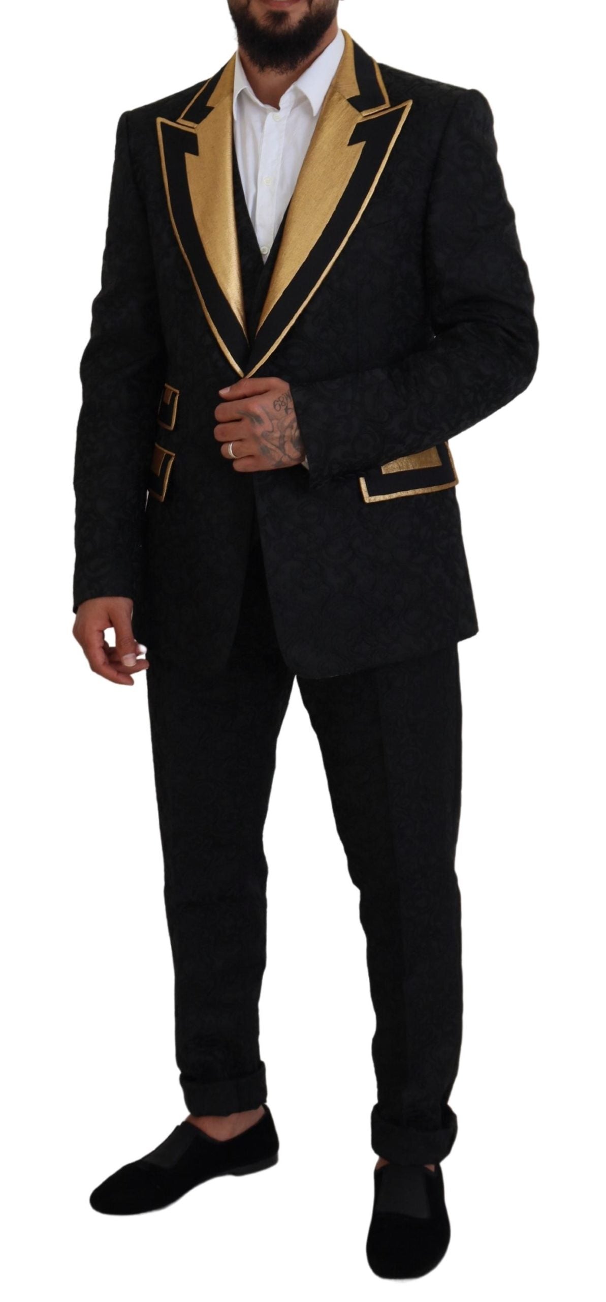 Schwarz-goldener Fantasy-Smokinganzug im Slim Fit