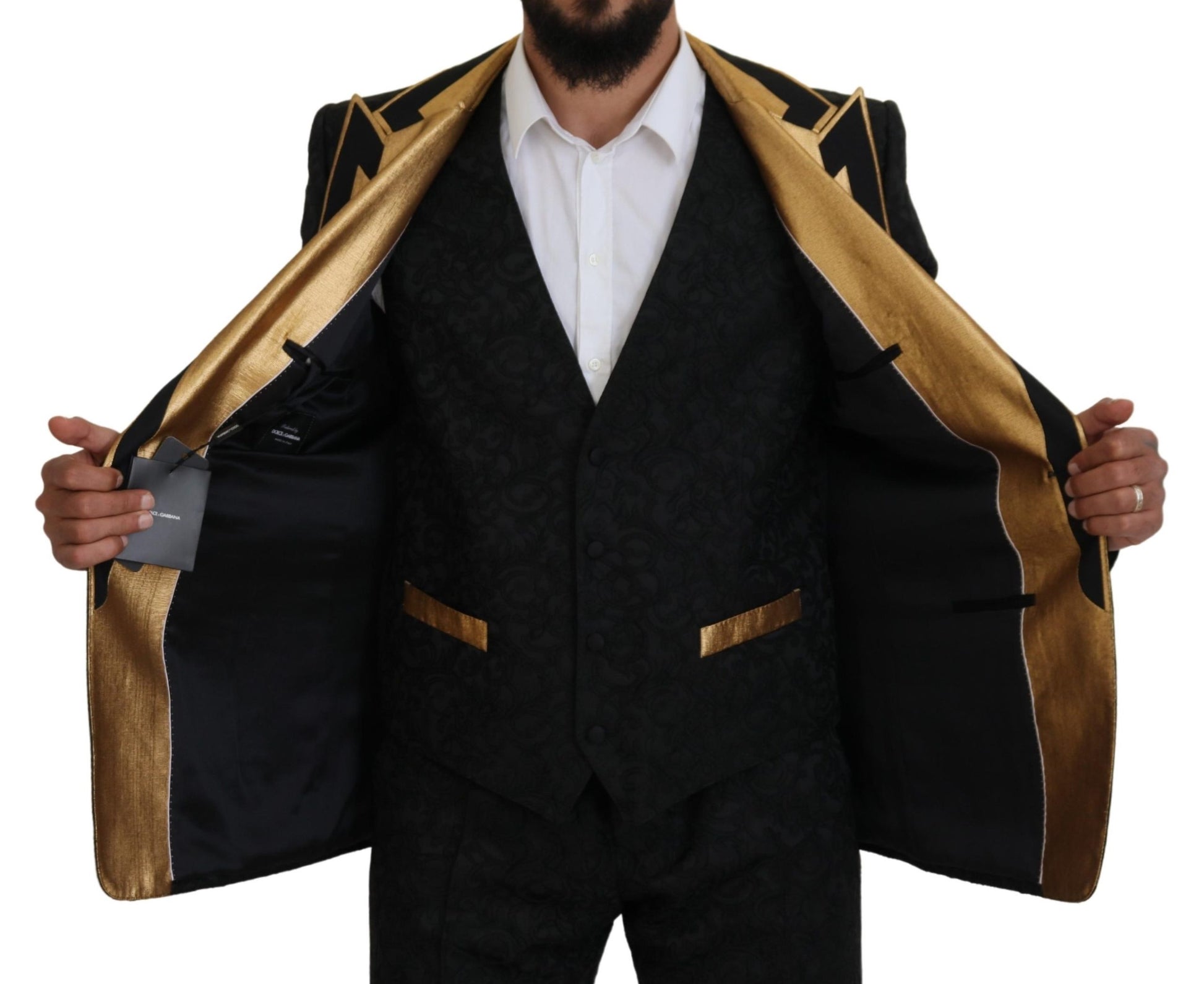 Schwarz-goldener Fantasy-Smokinganzug im Slim Fit