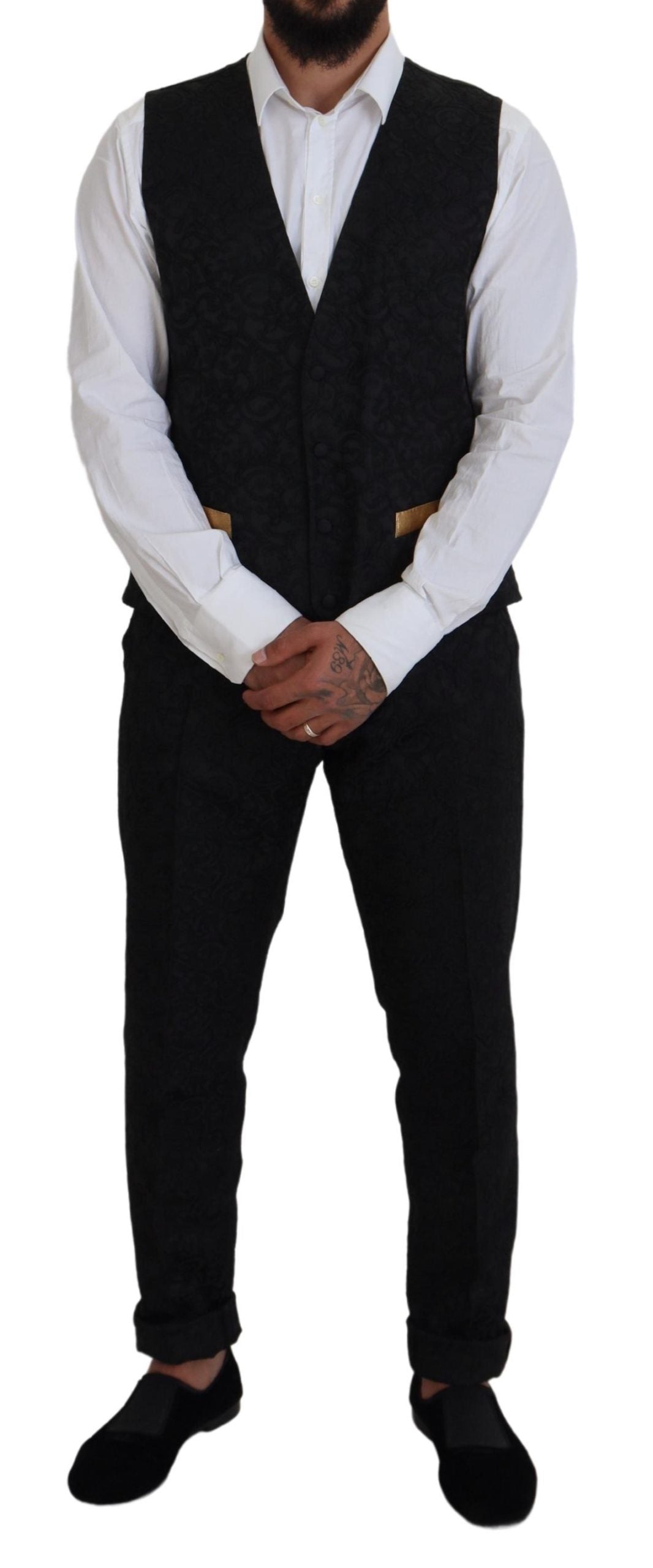 Schwarz-goldener Fantasy-Smokinganzug im Slim Fit