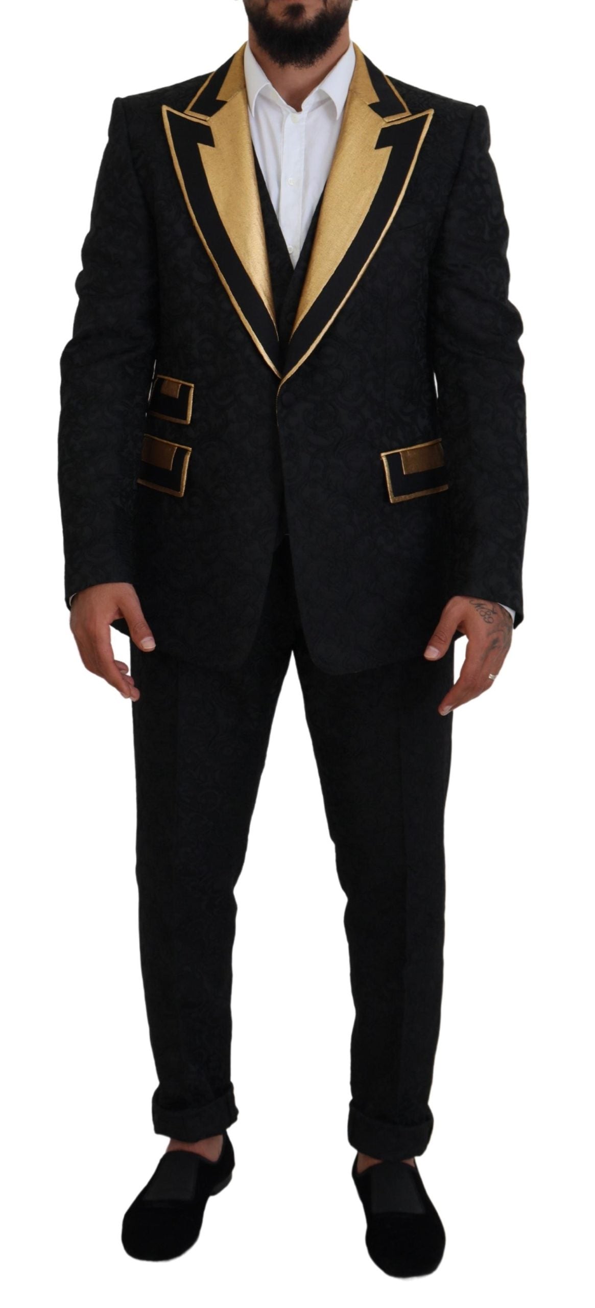 Schwarz-goldener Fantasy-Smokinganzug im Slim Fit