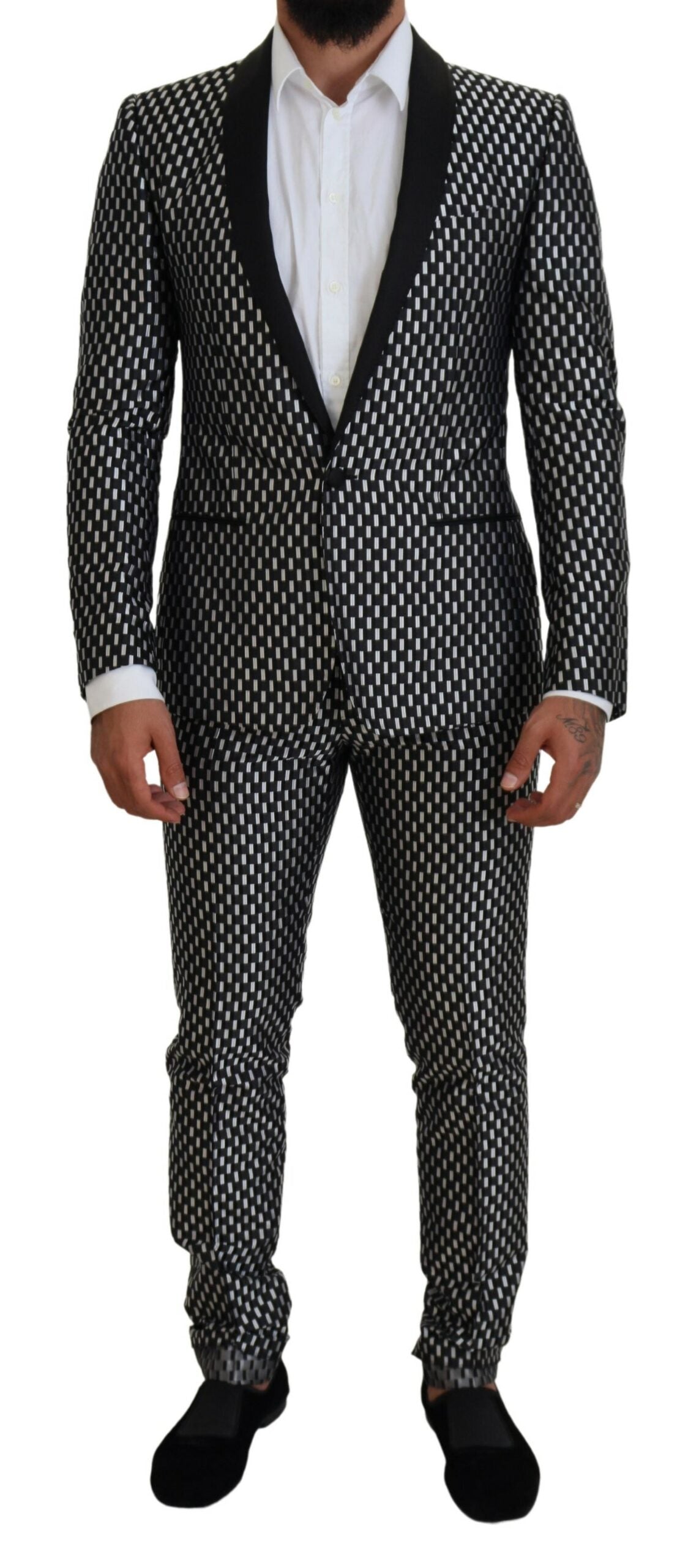 Schwarz-weißer MARTINI-Slim-Fit-Anzug aus Seide