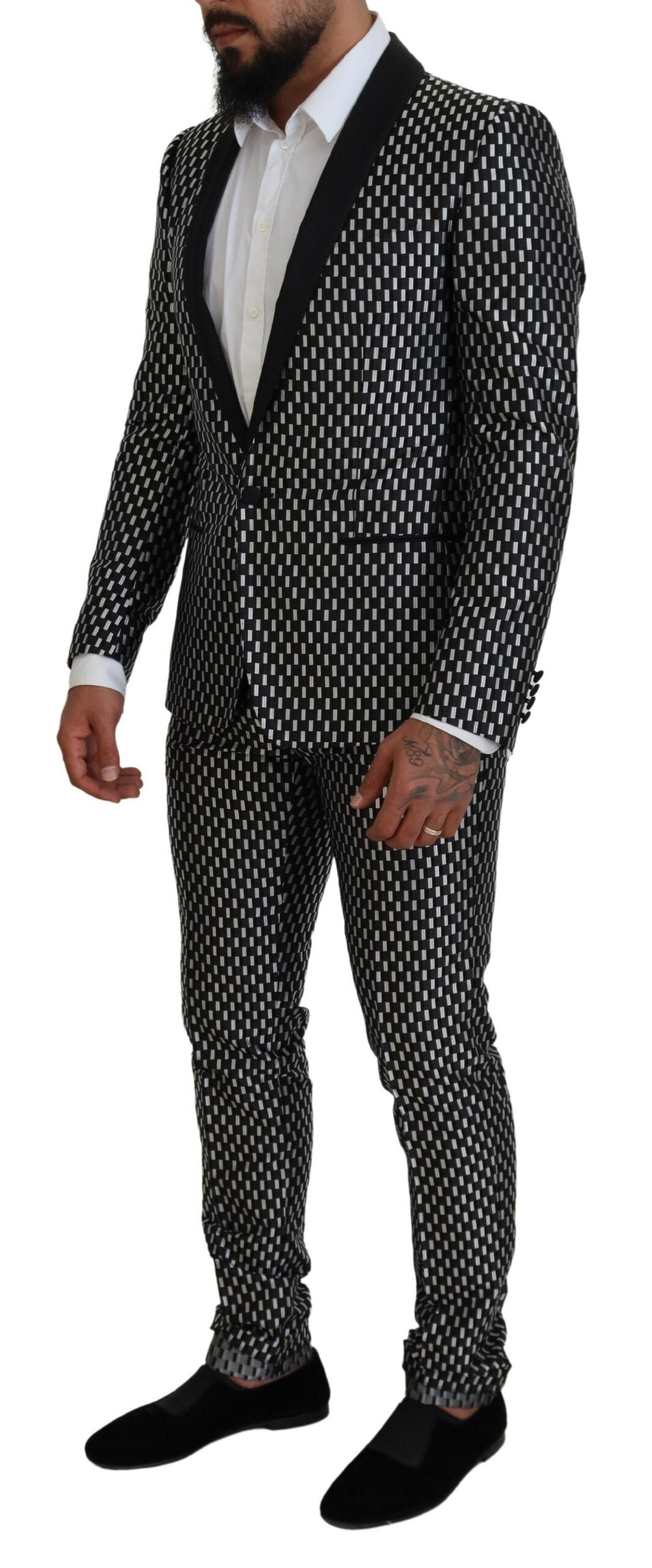 Schwarz-weißer MARTINI-Slim-Fit-Anzug aus Seide