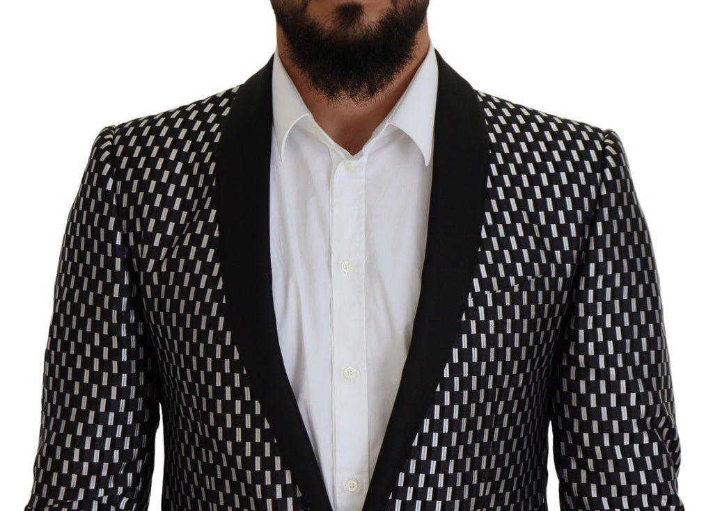 Schwarz-weißer MARTINI-Slim-Fit-Anzug aus Seide