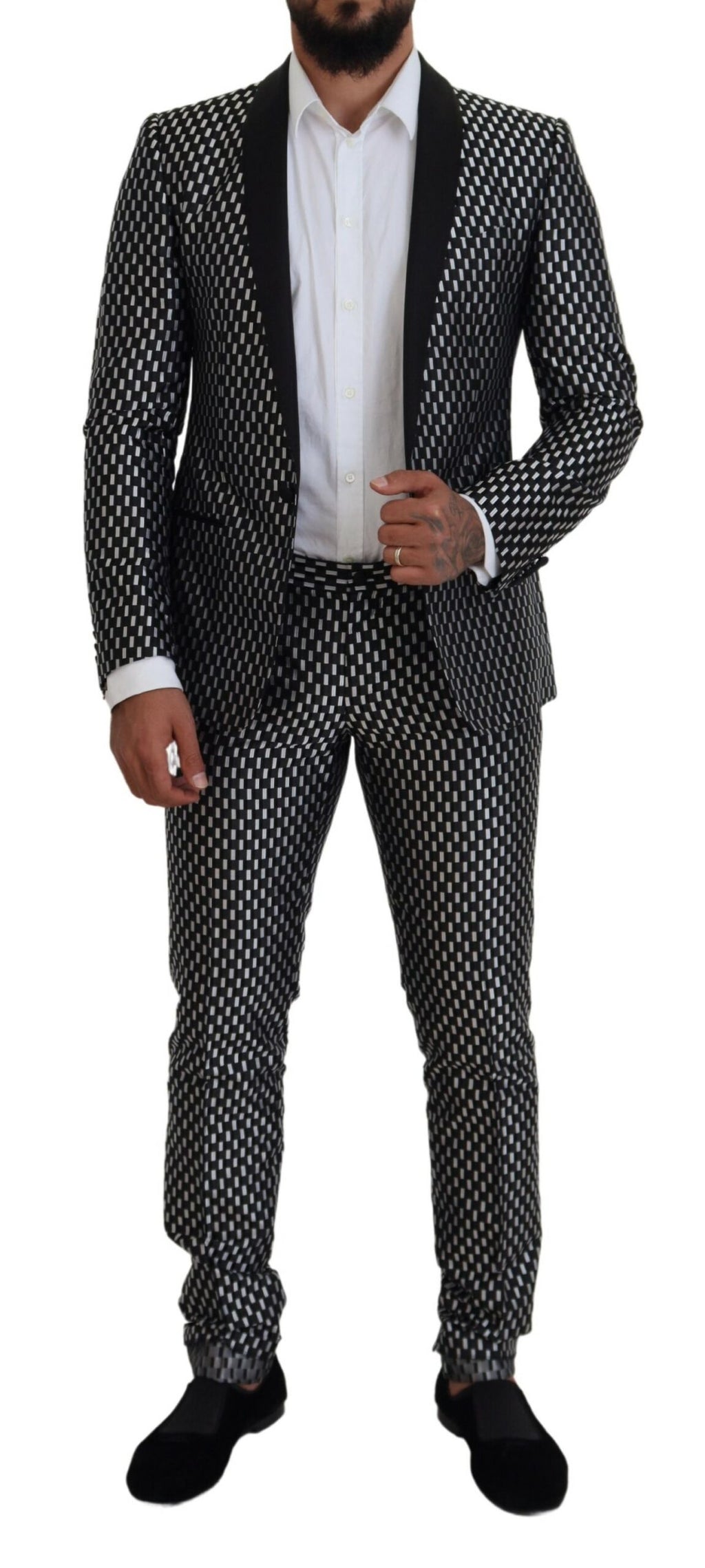 Schwarz-weißer MARTINI-Slim-Fit-Anzug aus Seide