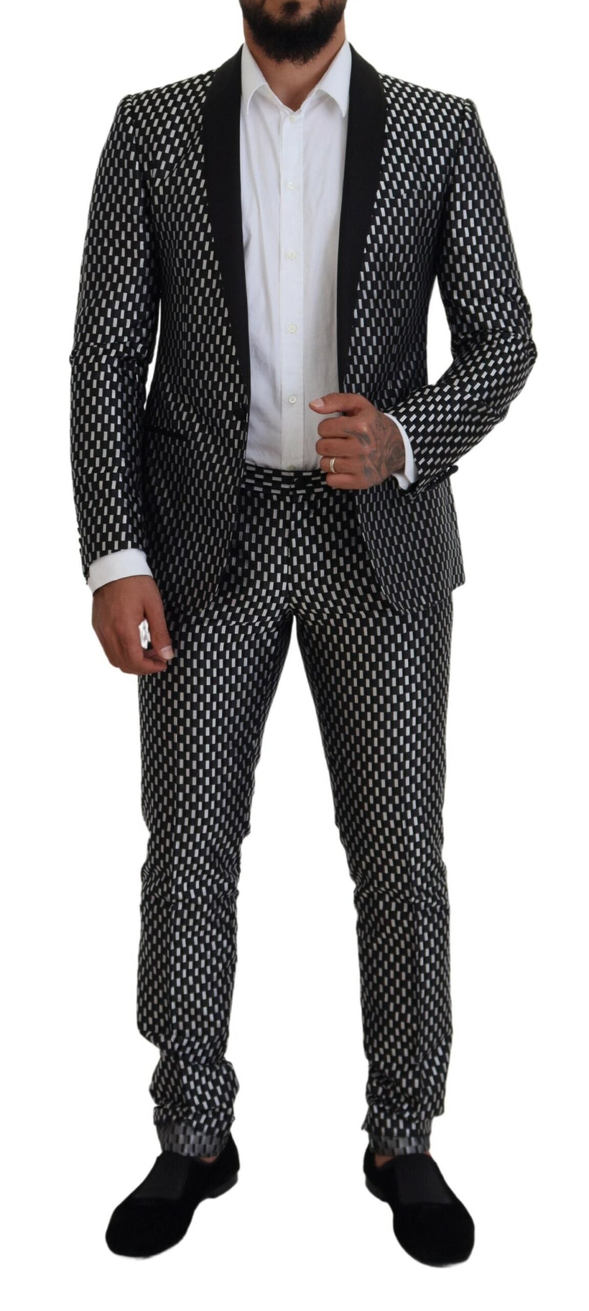 Schwarz-weißer MARTINI-Slim-Fit-Anzug aus Seide