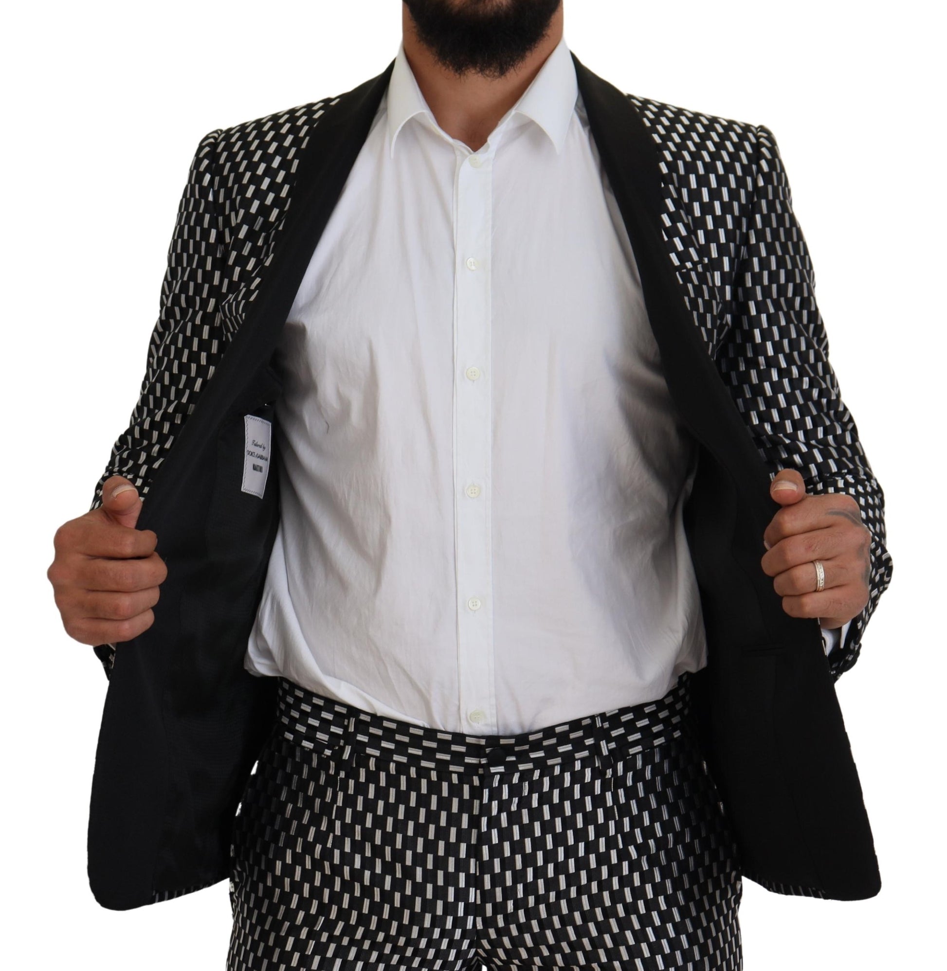 Schwarz-weißer MARTINI-Slim-Fit-Anzug aus Seide