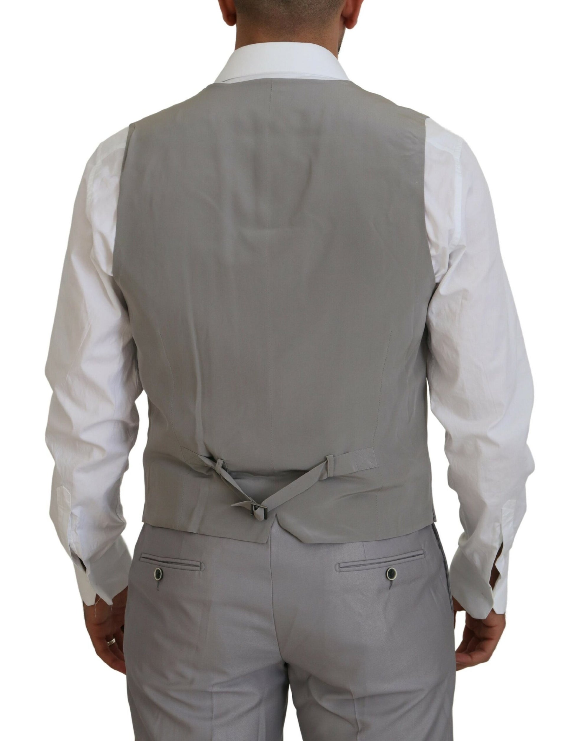 Silberner 3-teiliger Slim Fit Anzug aus Wolle und Seide