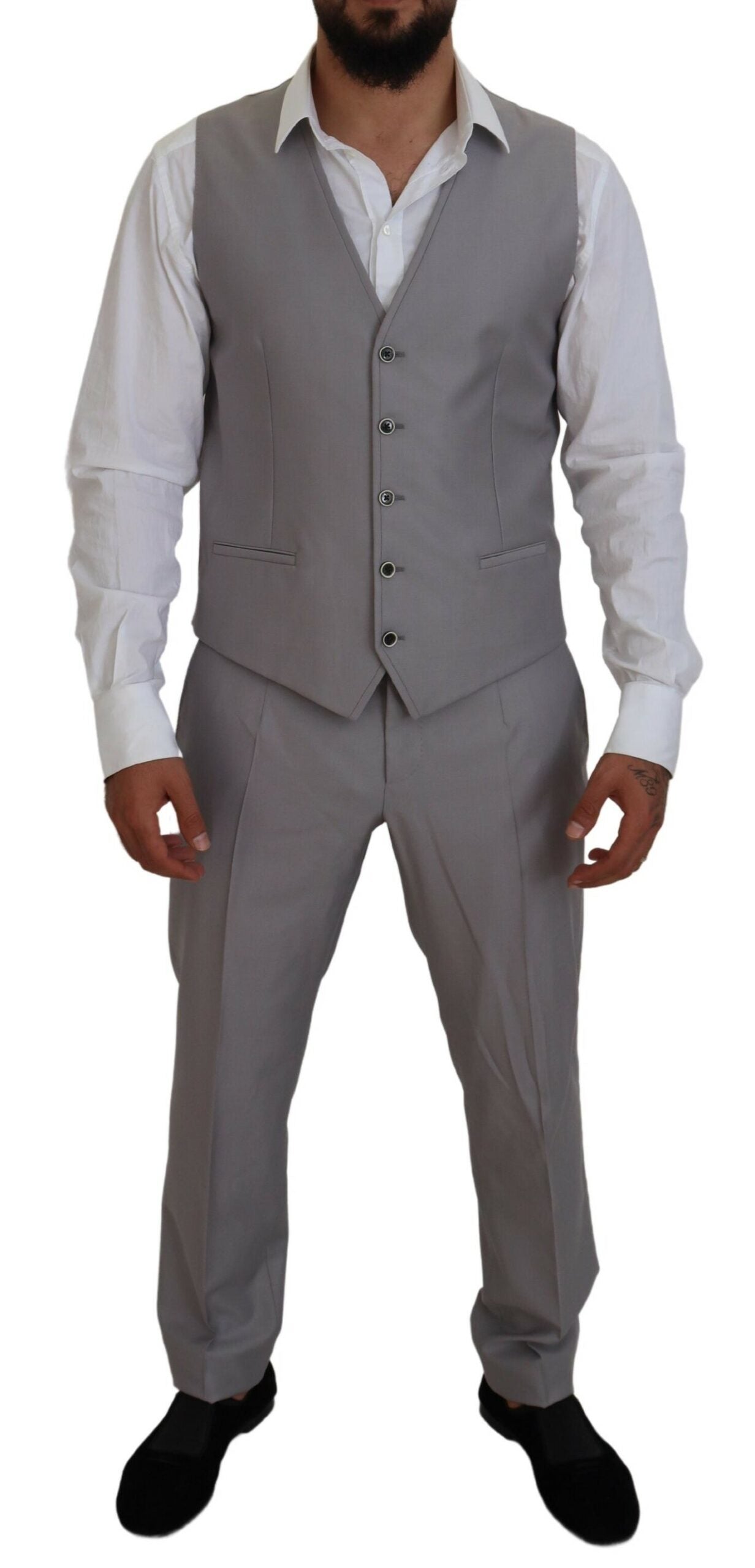 Silberner 3-teiliger Slim Fit Anzug aus Wolle und Seide
