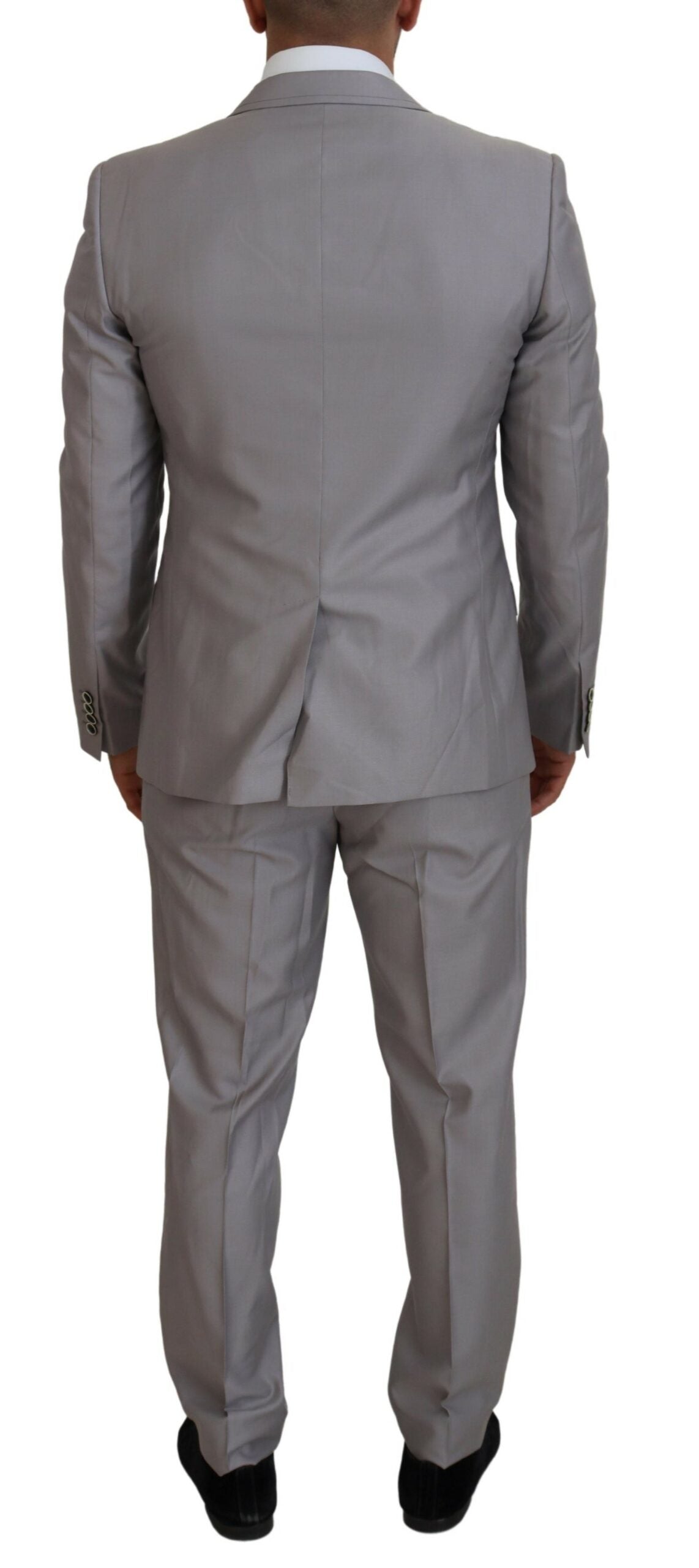 Silberner 3-teiliger Slim Fit Anzug aus Wolle und Seide