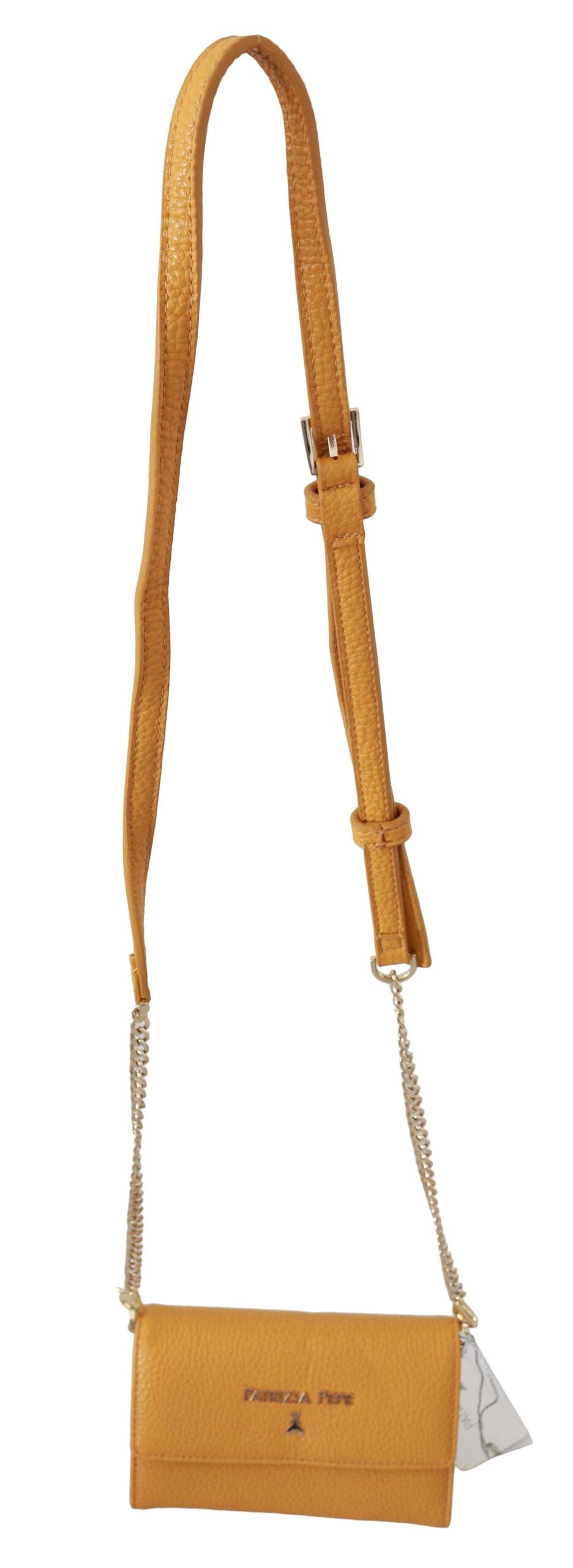 Gelbe Schultertasche aus Leder mit Logo