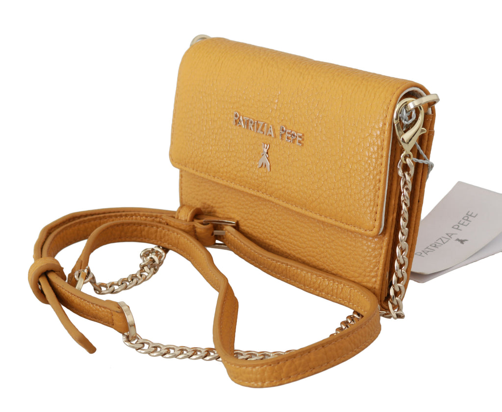 Gelbe Schultertasche aus Leder mit Logo