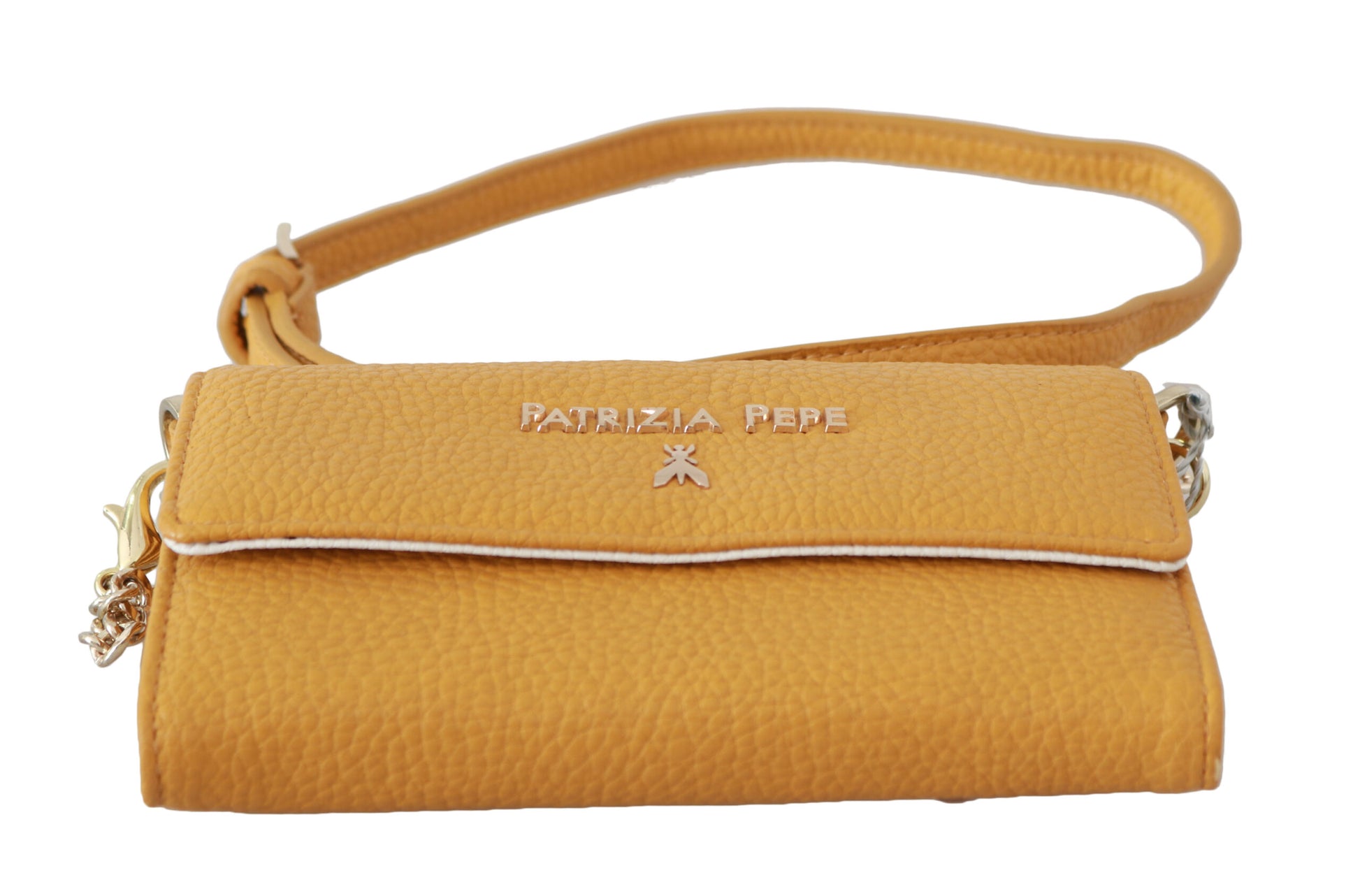Gelbe Schultertasche aus Leder mit Logo