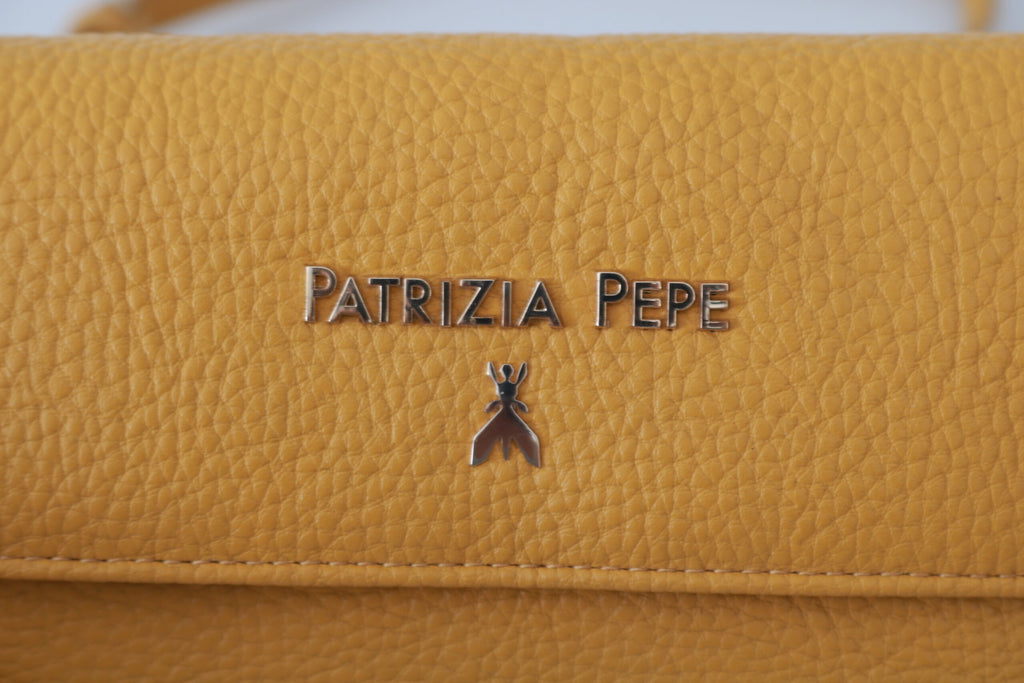 Gelbe Schultertasche aus Leder mit Logo