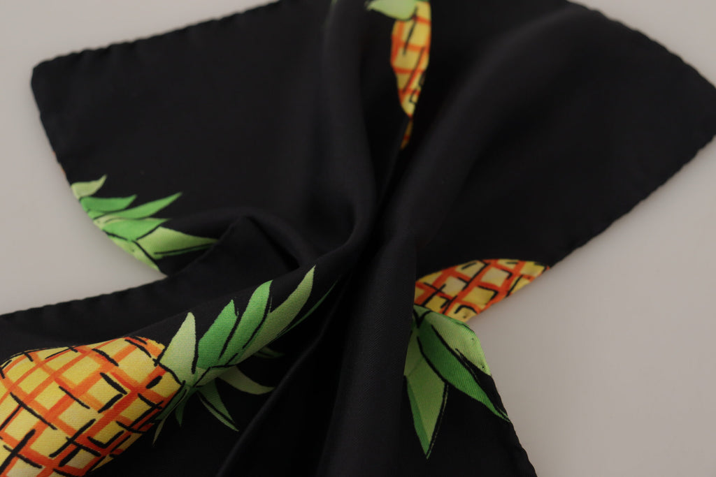 Schwarzer quadratischer Taschentuchschal mit Ananas-Print