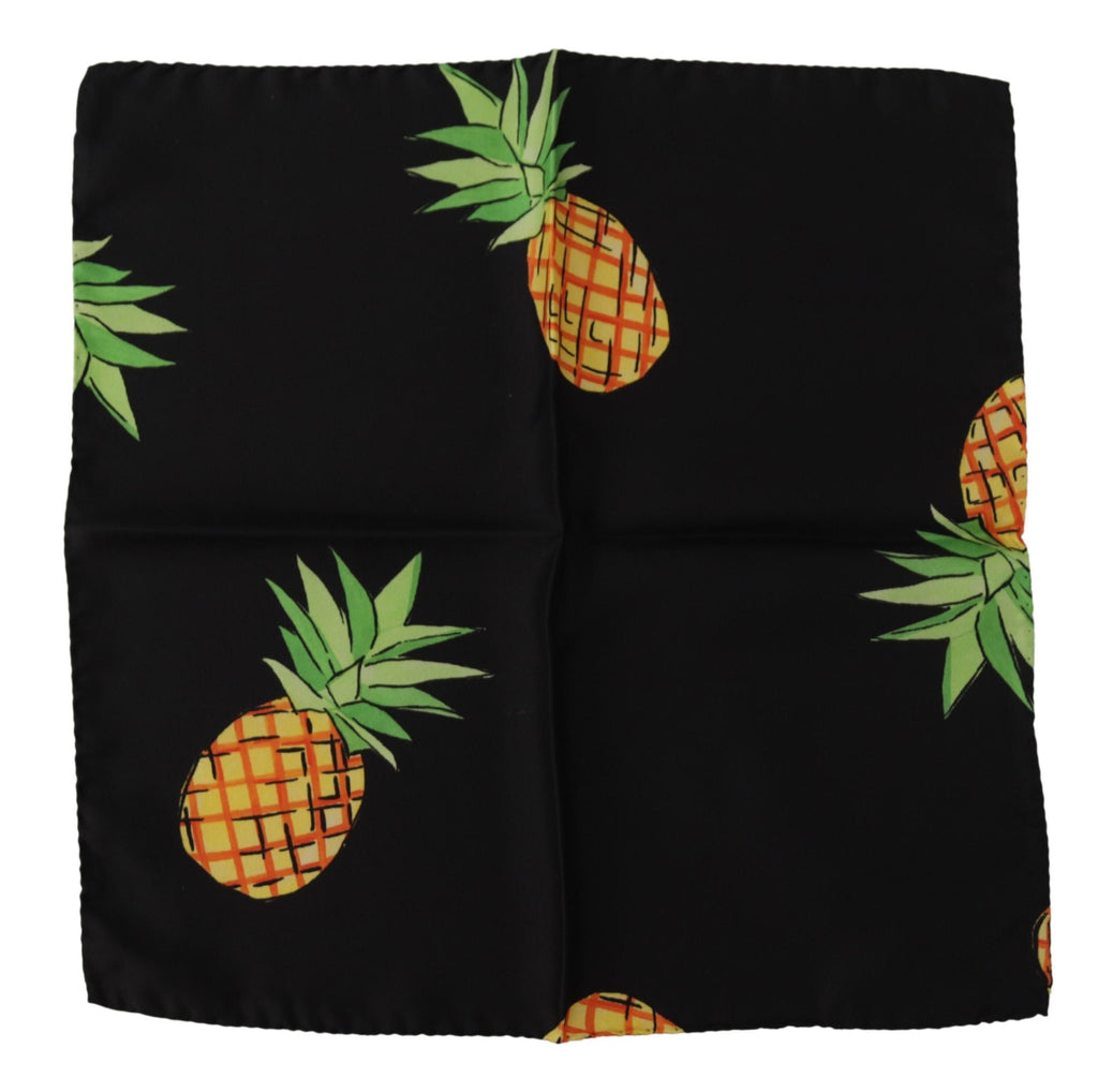 Schwarzer quadratischer Taschentuchschal mit Ananas-Print