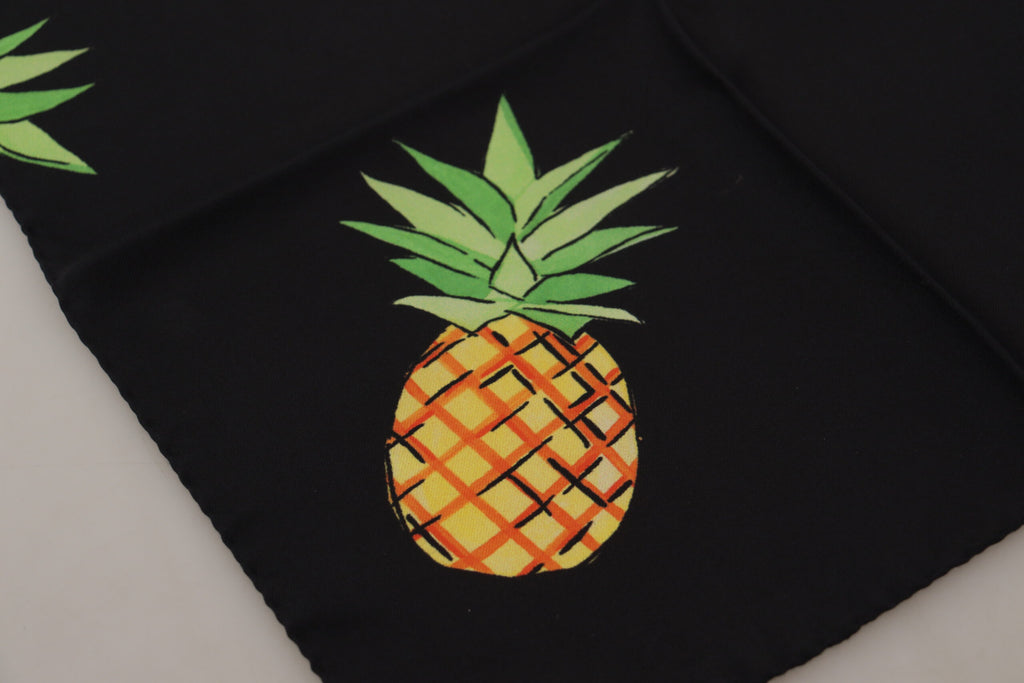 Schwarzer quadratischer Taschentuchschal mit Ananas-Print