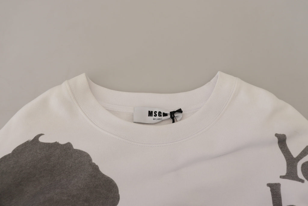 Weißer Pullover mit Rundhalsausschnitt aus Baumwolle