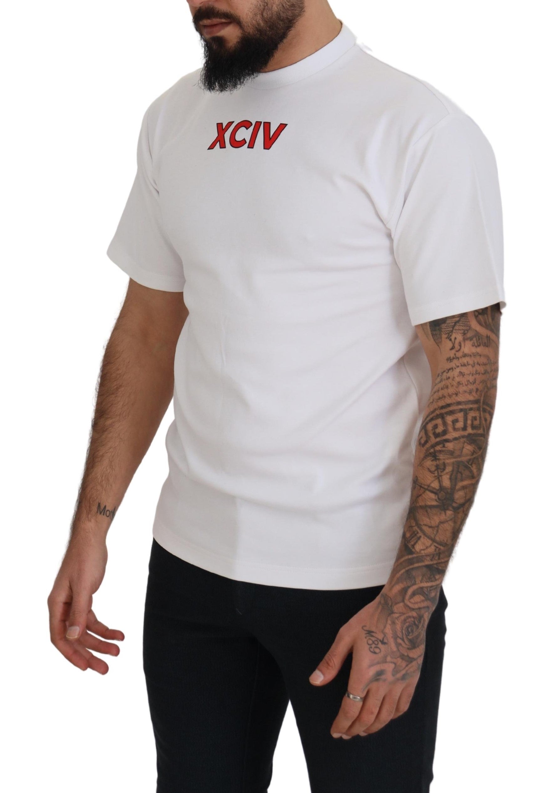 Weißes Baumwoll-T-Shirt mit kurzen Ärmeln und Logo-Print