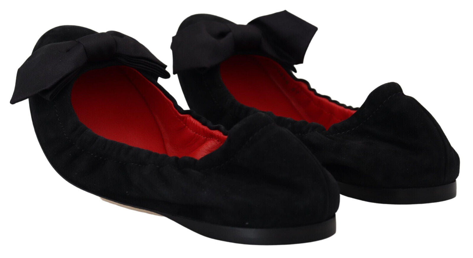 Flache Slip-On-Ballettschuhe aus schwarzem Wildleder