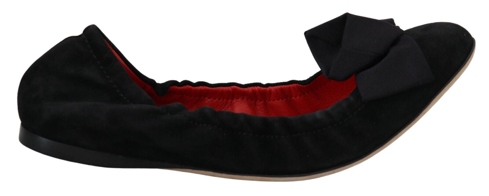 Flache Slip-On-Ballettschuhe aus schwarzem Wildleder