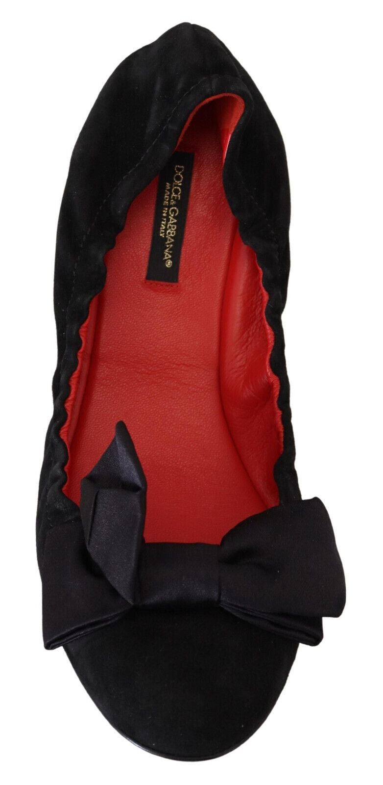 Flache Slip-On-Ballettschuhe aus schwarzem Wildleder