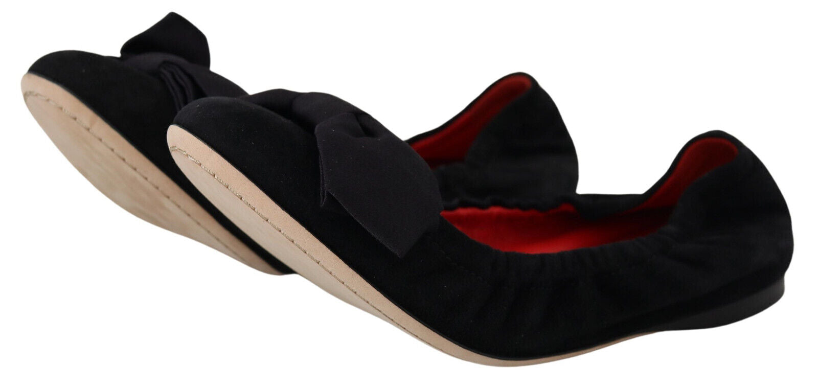 Flache Slip-On-Ballettschuhe aus schwarzem Wildleder