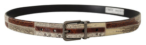Multicolor Exotic Leather Patchwork Metal Belt
