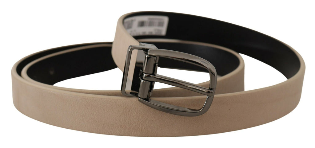 Beige Vitello Beigefarbener Gürtel mit Logo und Metallschnalle