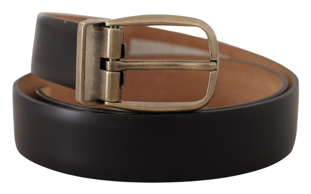 Schwarzbrauner Vintage-Gürtel aus Leder mit Metallschnalle