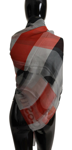 Gray Red Shawl Foulard Wrap  Scarf