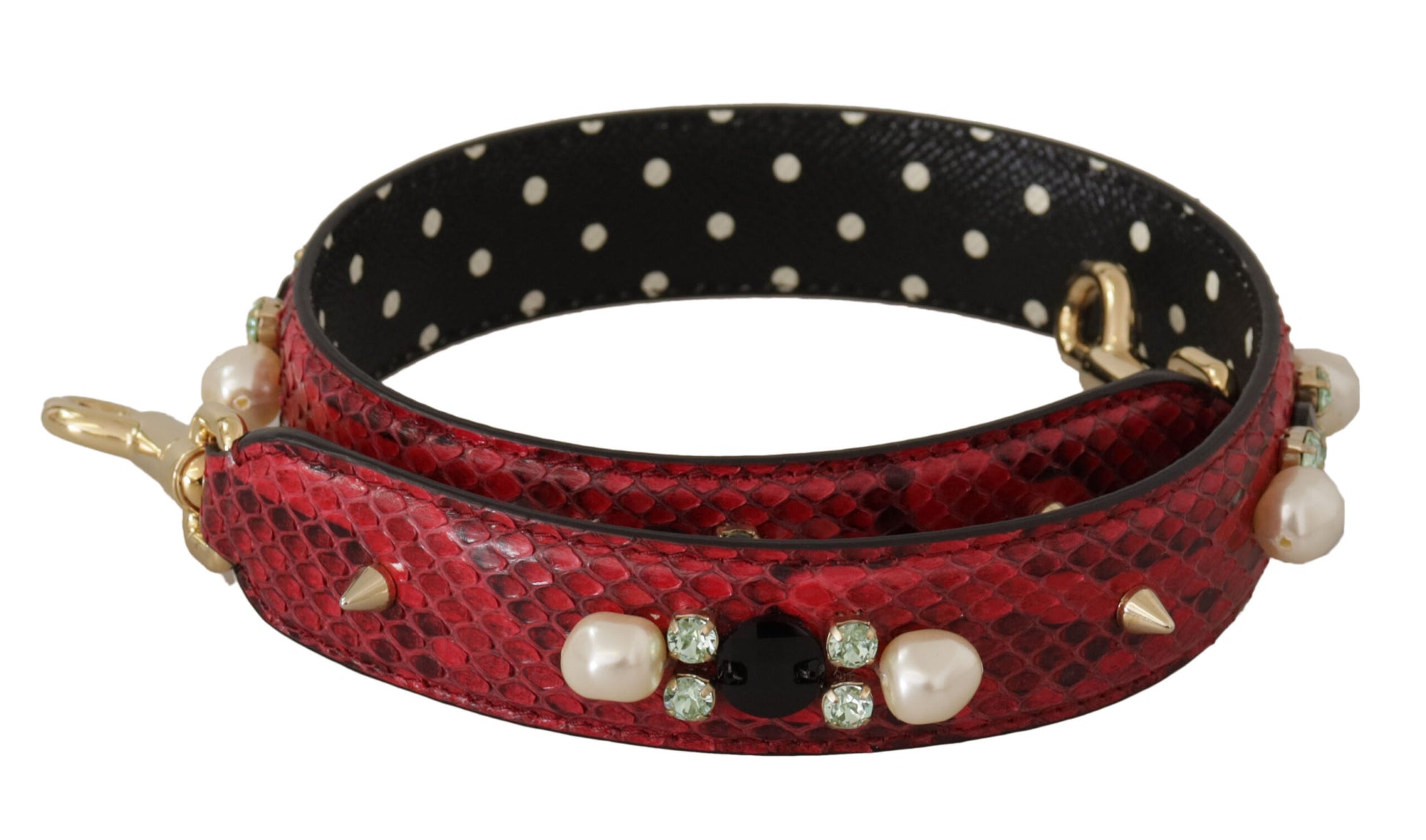 Roter Schultergurt für Taschen aus exotischem Leder mit Kristallen