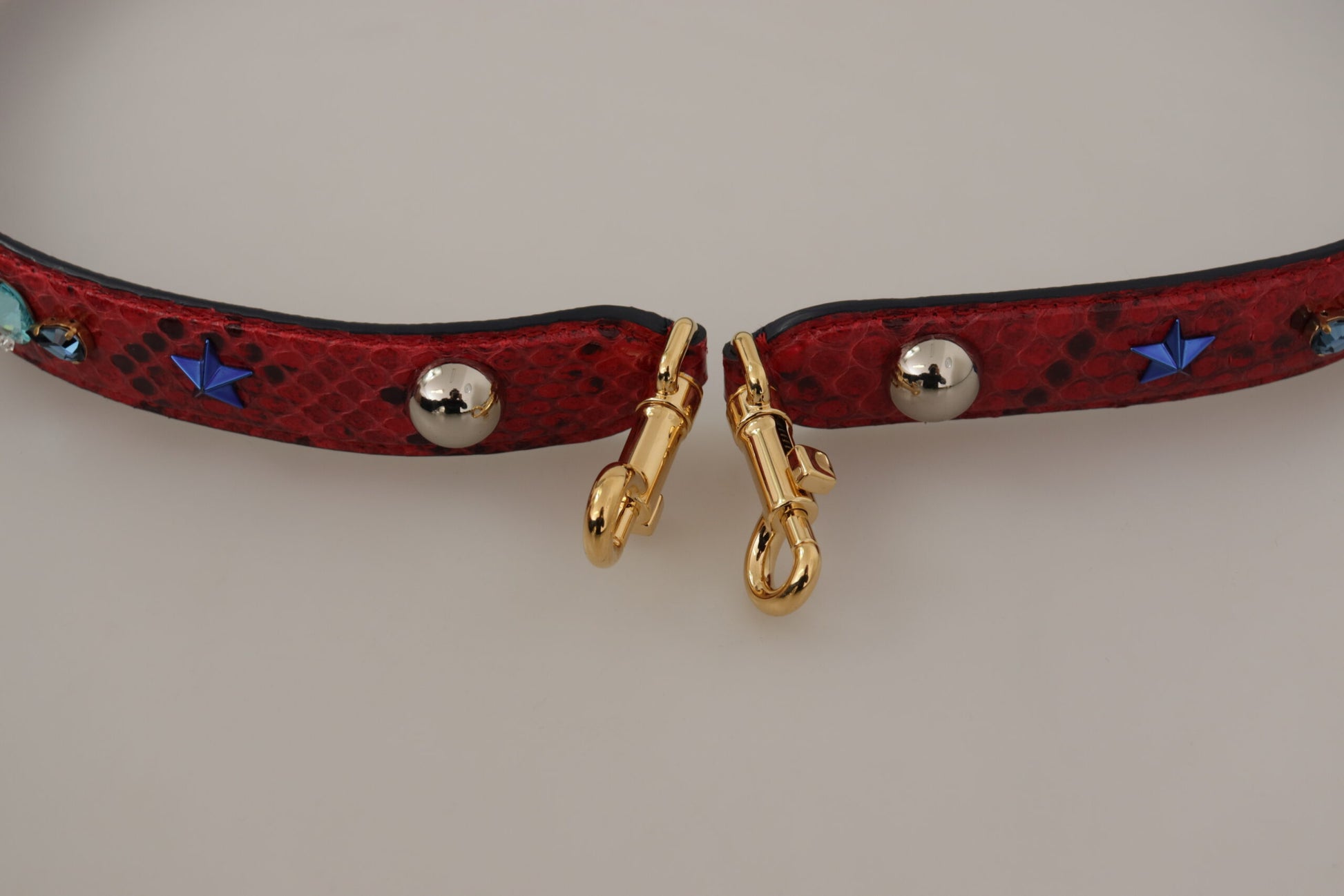 Dolce & Gabbana Red Exotic Leather Crystals Shoulder Strap
