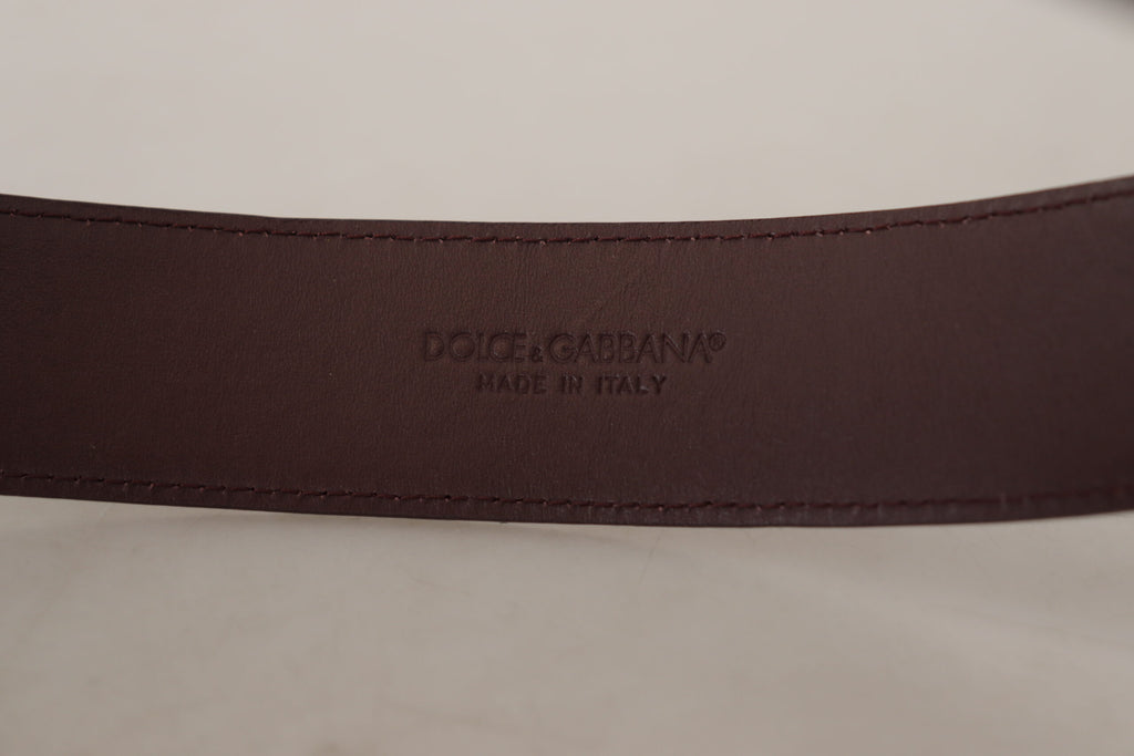 Maroon Calf Leather Wide Logo Engraved Buckle Belt
