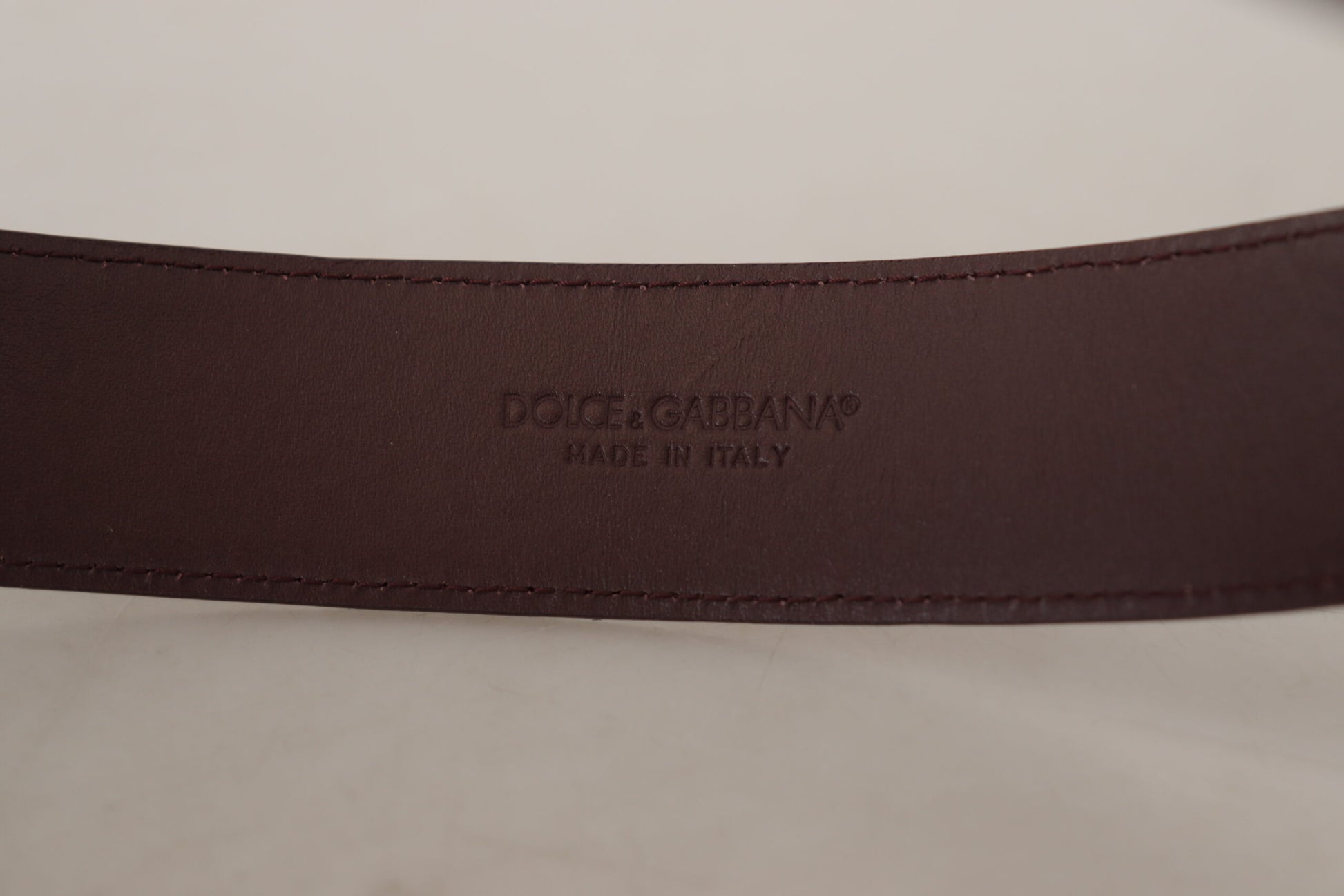 Maroon Calf Leather Wide Logo Engraved Buckle Belt