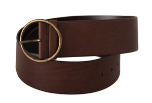 Brauner Ledergürtel mit breiter Taille und runder Metallschnalle
