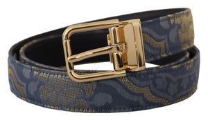 Marineblauer Jacquard-Gürtel mit goldfarbener Logo-Metallschnalle